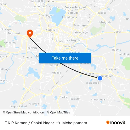 T.K.R Kaman / Shakti Nagar to Mehdipatnam map