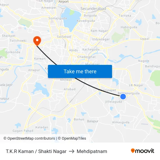 T.K.R Kaman / Shakti Nagar to Mehdipatnam map