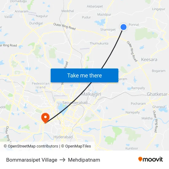 Bommarasipet Village to Mehdipatnam map