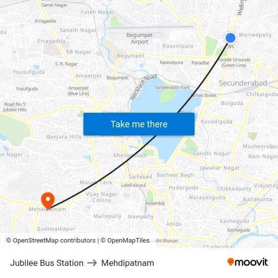 Jubilee Bus Station to Mehdipatnam map