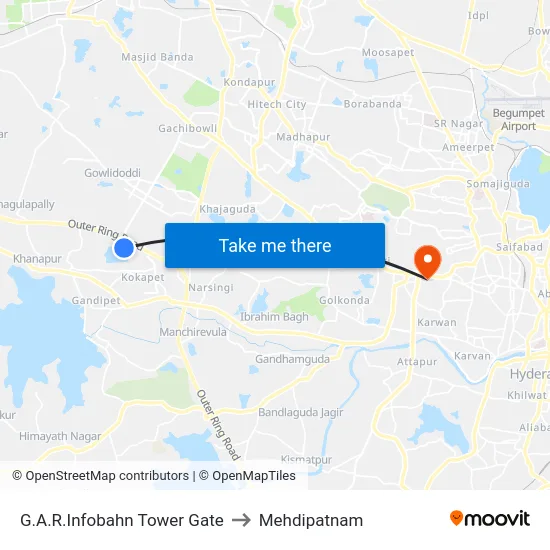 G.A.R.Infobahn Tower Gate to Mehdipatnam map