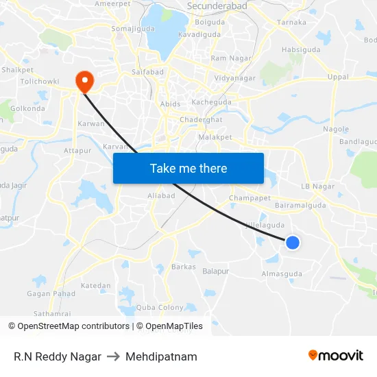 R.N Reddy Nagar to Mehdipatnam map
