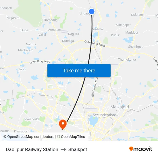 Dabilpur Railway Station to Shaikpet map
