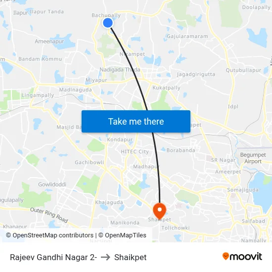 Rajeev Gandhi Nagar 2- to Shaikpet map