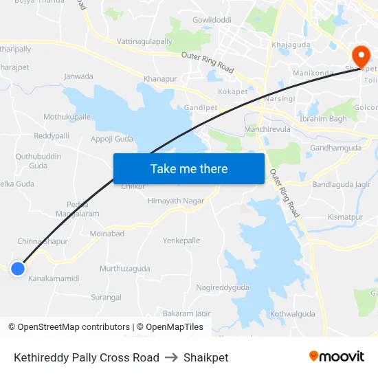 Kethireddy Pally Cross Road to Shaikpet map