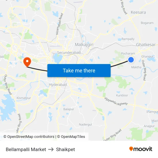 Bellampalli Market to Shaikpet map