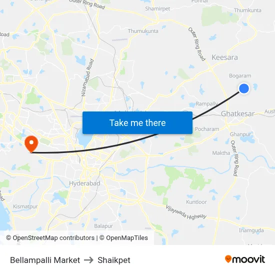 Bellampalli Market to Shaikpet map