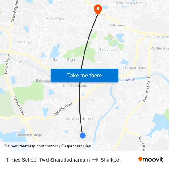 Times School Twd Sharadadhamam to Shaikpet map