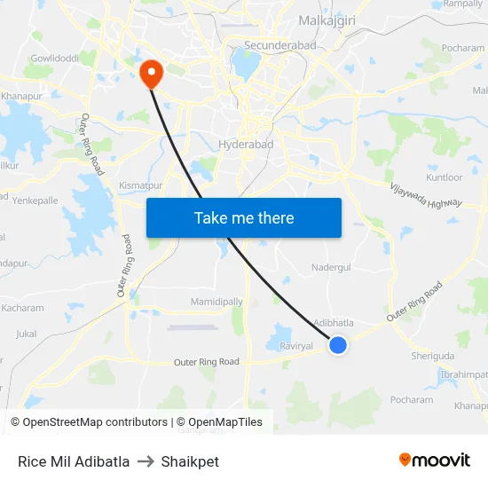 Rice  Mil Adibatla to Shaikpet map