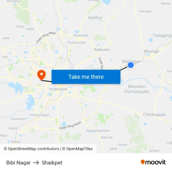 Bibi Nagar to Shaikpet map