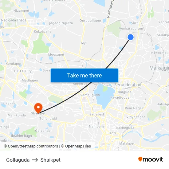 Gollaguda to Shaikpet map