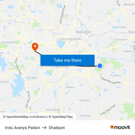 Indu Aranya Pallavi to Shaikpet map