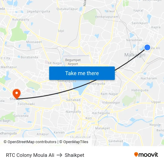 RTC Colony Moula Ali to Shaikpet map