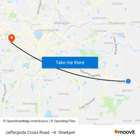 Jafferguda Cross Road to Shaikpet map