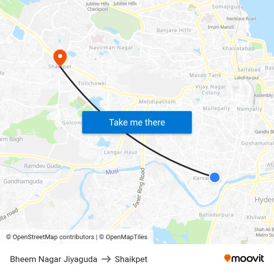 Bheem Nagar Jiyaguda to Shaikpet map