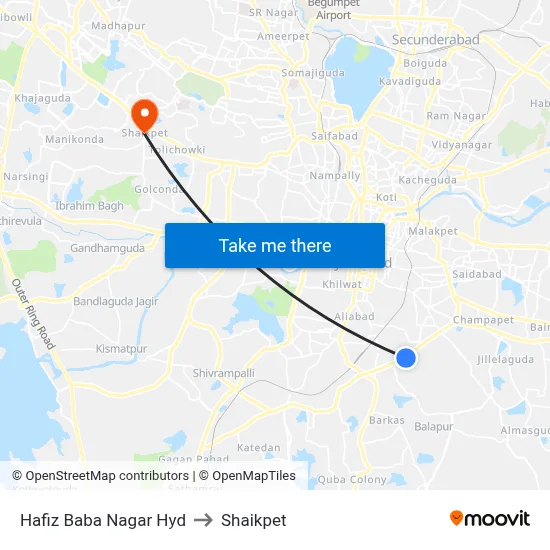 Hafiz Baba Nagar Hyd to Shaikpet map