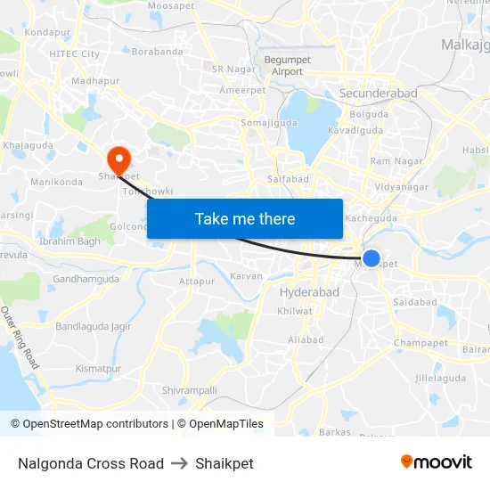 Nalgonda Cross Road to Shaikpet map