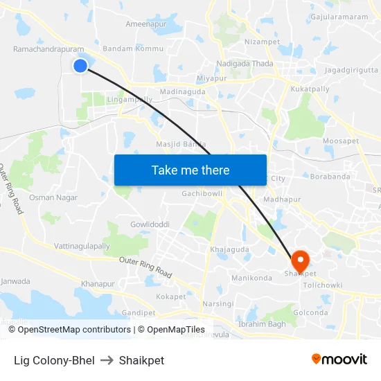 Lig Colony-Bhel to Shaikpet map