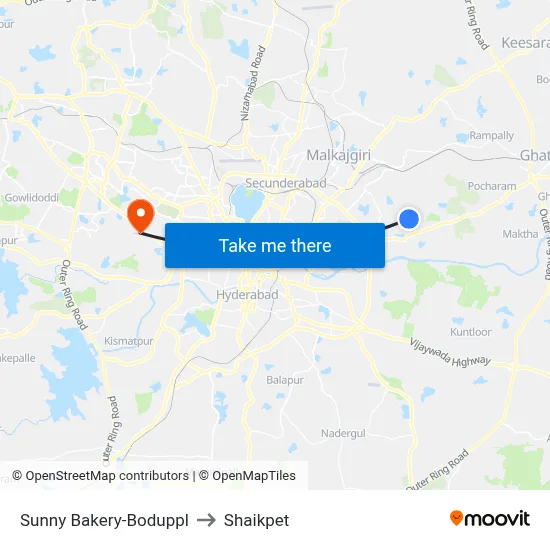 Sunny Bakery-Boduppl to Shaikpet map