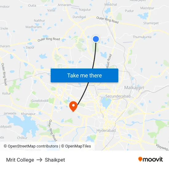 Mrit College to Shaikpet map