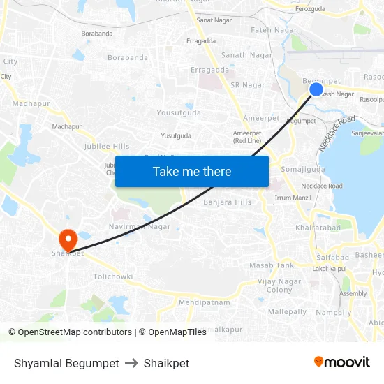 Shyamlal Begumpet to Shaikpet map