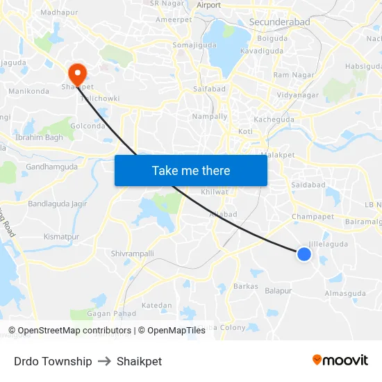 Drdo Township to Shaikpet map