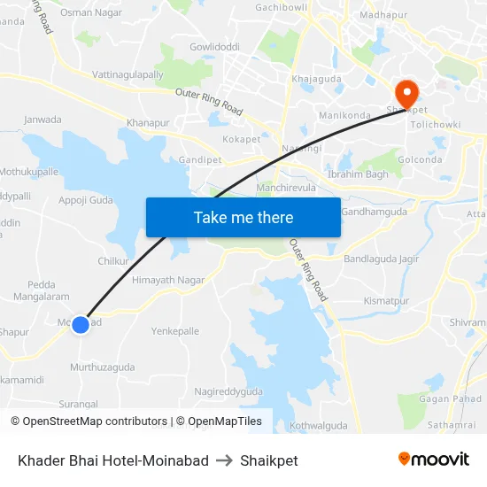 Khader Bhai Hotel-Moinabad to Shaikpet map
