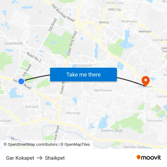 Gar Kokapet to Shaikpet map