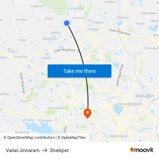 Vailal-Jinnaram to Shaikpet map