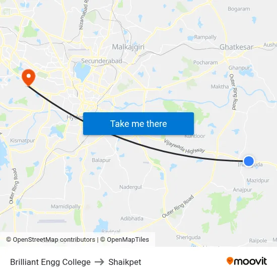 Brilliant Engg College to Shaikpet map