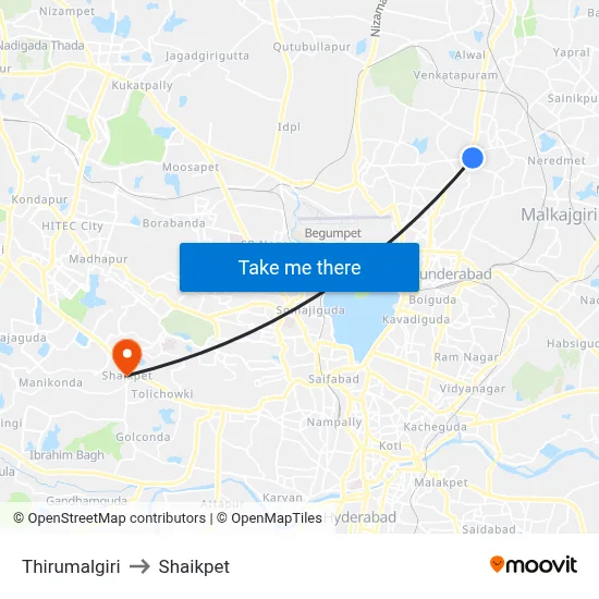 Thirumalgiri to Shaikpet map