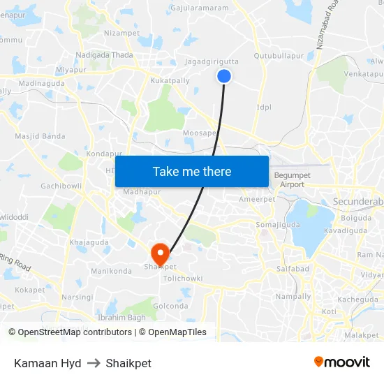 Kamaan Hyd to Shaikpet map