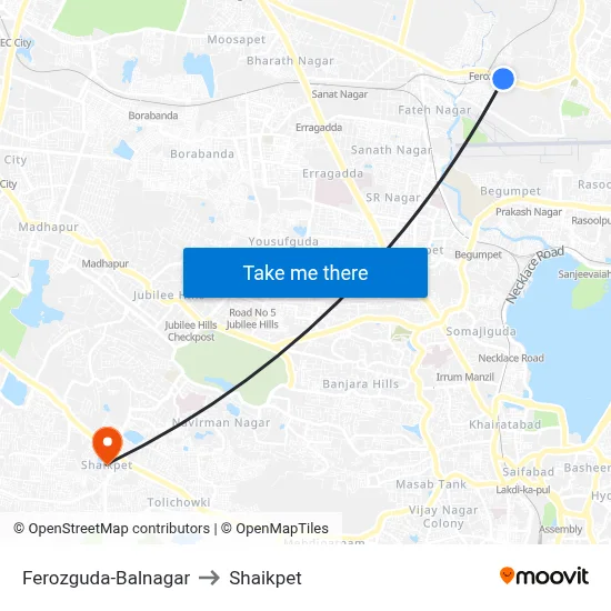 Ferozguda-Balnagar to Shaikpet map