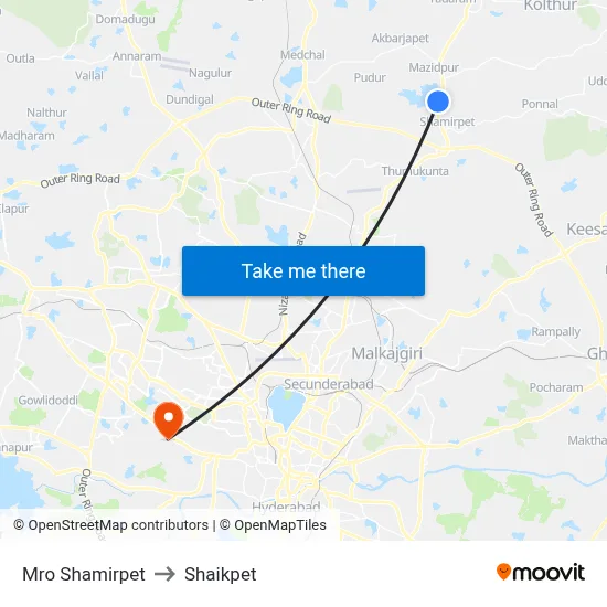 Mro Shamirpet to Shaikpet map