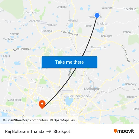 Raj Bollaram Thanda to Shaikpet map