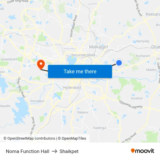 Noma Function Hall to Shaikpet map