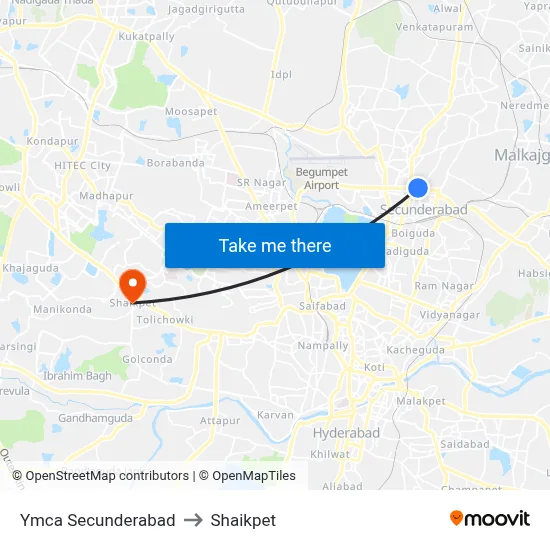 Ymca Secunderabad to Shaikpet map