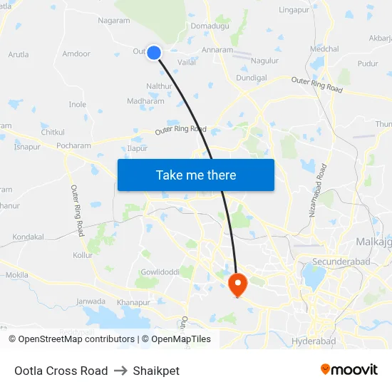 Ootla Cross Road to Shaikpet map