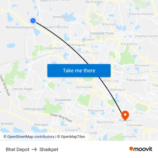 Bhel Depot to Shaikpet map