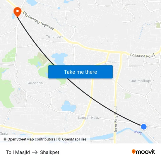 Toli Masjid to Shaikpet map
