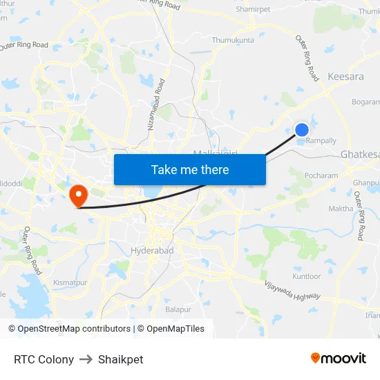RTC Colony to Shaikpet map