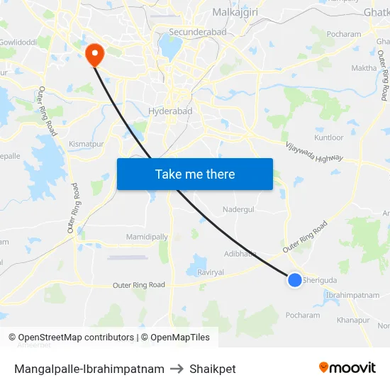 Mangalpalle-Ibrahimpatnam to Shaikpet map