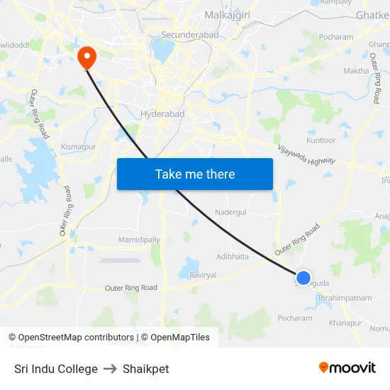 Sri Indu College to Shaikpet map