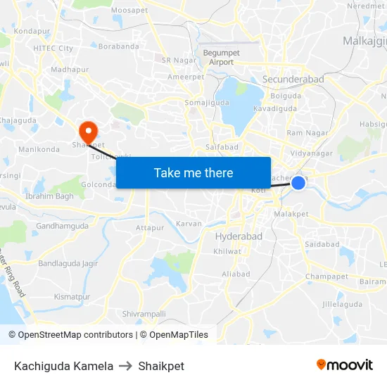 Kachiguda Kamela to Shaikpet map