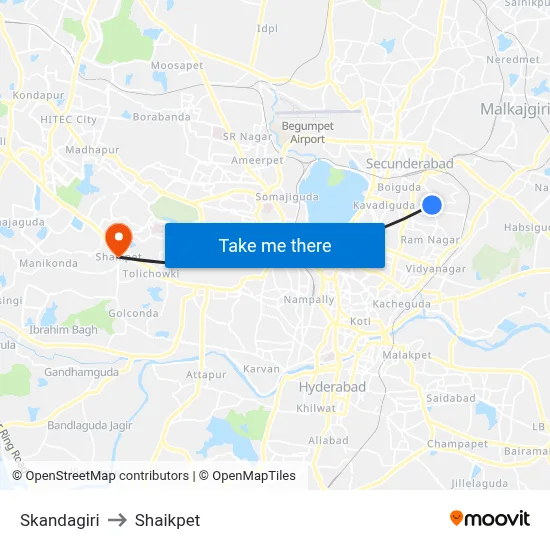 Skandagiri to Shaikpet map