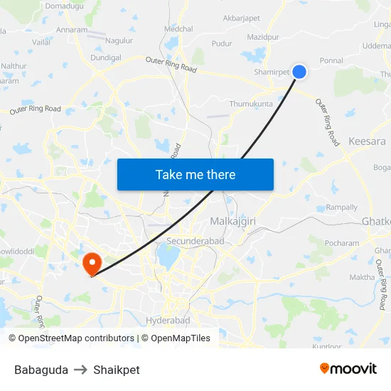 Babaguda to Shaikpet map
