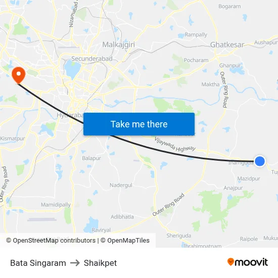 Bata Singaram to Shaikpet map
