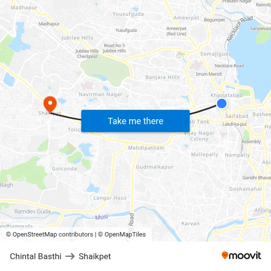 Chintal Basthi to Shaikpet map
