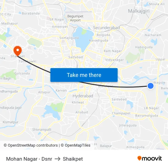 Mohan Nagar - Dsnr to Shaikpet map