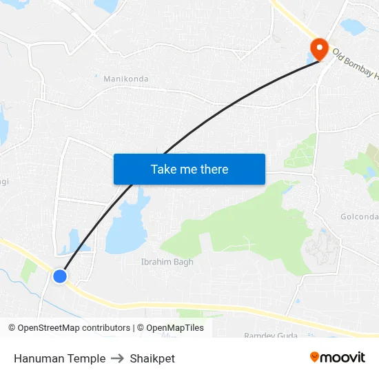 Hanuman Temple to Shaikpet map